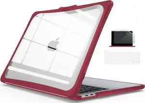 IBENZER Heavy Duty Case for 2024 2023 2022 M2 M1 MacBook Pro 13 inch A2338 A2289 A2251 A2159 A1989 with Screen Film&Keyboard Cover, Hexpact Case for 2024-2016 Mac Pro 13, Wine Red, HPE-T13WR+2