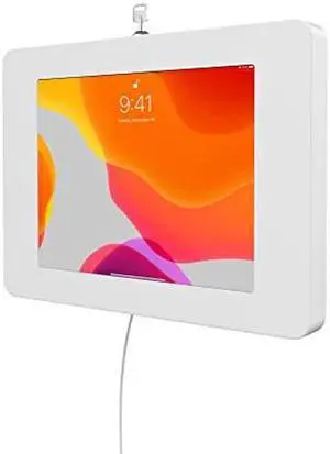 Locking iPad Wall Mount - CTA Anti-Theft Small Locking Tablet Enclosure w/ Key Lock & Interior Cable Routing for iPad Mini 1, 2, 3, 4, 5, 6, Samsung Tab A 8'', Lenovo Tab E8 - White- (PAD-PSWW)