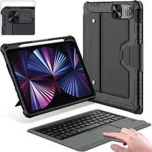 iPad Air 5th 4th Generation Case with Slide Camera Cover, Nillkin iPad Keyboard Case for iPad Pro 11 inch 1st/2nd/3rd/4 Gen, iPad Air Case with trackpad, Pencil Holder, Detachable Keyboard(Black)