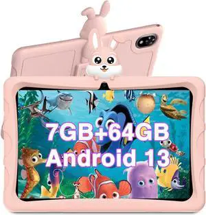 DOOGEE 2024 Latest 10 Inch Kids Tablet, U9 Kid Tablet Android 13 Tablet with 7GB+64GB/TF 1TB Quad Core, 5060mAh Battery, WiFi 6, Bluetooth 5.0, Dual Camera, OTG, Widevine L1,Pink