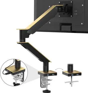 Gold Single Monitor Arm Mount - CTA Gold Monitor Mount for 23" to 35" Monitors - w/Dual USB 3.0 Hub Ports & Arm Clamp for Desks - Gold Color - (ADD-GSMAG)