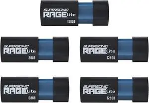 Patriot Memory Supersonic Rage Lite USB 3.2 Gen 1 Flash Drive - 128GB 5 Pack, Lot of 5 - PEF128GRLB325