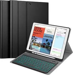 Fintie Keyboard Case - 2017/2015 iPad Pro 12.9 inch (Old Model) 1st & 2nd Gen Case, Soft TPU Protective Cover, [7 Color Backlit] Magnetically Detachable Wireless Bluetooth Keyboard, Black