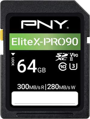 PNY 64GB EliteX-PRO90 UHS-II SDXC Memory Card - R300MB/s W280MB/s, U3, V90, 8K UHD, Full HD, UHS-II for Professional Photographers & Content Creators, DSLR, Mirrorless Cameras, Advanced Video Cameras