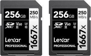 Lexar 256GB (2-Pack) Professional 1667x SDXC Memory Cards, UHS-II, C10, U3, V60, Full-HD & 4K Video, Up To 250MB/s Read, for Professional Photographer, Videographer, Enthusiast (LSD1667256G-B2NNU)