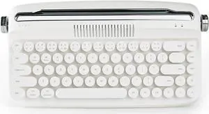 YUNZII Upgraded Wireless Keyboard, Retro Keyboard Typewriter Style with Integrated Stand, USB-C/Bluetooth Keyboard with Cute Round Keycaps for Multi Device for Win/Mac (B307, Snow White)