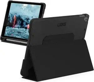 URBAN ARMOR GEAR UAG Designed for iPad 10.2 inch 9th Generation 2021 & iPad 8th Generation 2020 Case Black Rugged Multi Angle Viewing Stand Folio Pencil Holder Biodegradable Outback Protective Cover