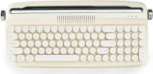 YUNZII Upgraded Wireless Typewriter Keyboard,with Retro Integrated Stand,USB-C/Bluetooth,Cute Round Keycaps, USB-C/Bluetooth Connection for Table, Phone, PC and Win/Mac/Android (B309, Ivory Butter)