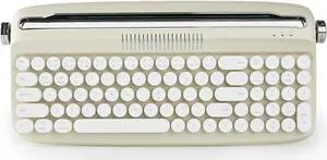 YUNZII Upgraded Wireless Keyboard, Retro Keyboard Typewriter Style with Integrated Stand, USB-C/Bluetooth Keyboard with Cute Round Keycaps for Multi Device for Win/Mac (B309, Sand Beige)