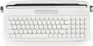 YUNZII Upgraded Wireless Keyboard, Retro Keyboard Typewriter Style with Integrated Stand, USB-C/Bluetooth Keyboard with Cute Round Keycaps for Multi Device for Win/Mac (B309, Snow White)