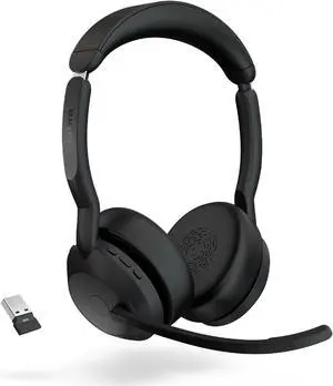 Jabra Evolve2 55 Stereo Wireless Headset - Features AirComfort Technology, Noise-Cancelling Mics & Active Noise Cancellation - Works with UC Platforms such as Zoom & Google Meet - Black
