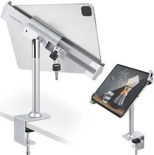 AboveTEK Anti Theft Locking Tablet Stand Holder - 360/320 POS Swivel - Lockable Tablet Security Stand Lock, Desktop Table Clamp Mount Fits 7 to 11 Inch iPad Fire Microsoft Galaxy Tab Google (Silver)