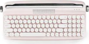 YUNZII Upgraded Wireless Typewriter Keyboard,with Retro Integrated Stand,USB-C/Bluetooth,Cute Round Keycaps, USB-C/Bluetooth Connection for Table, Phone, PC and Win/Mac/Android (B309, Baby Pink)