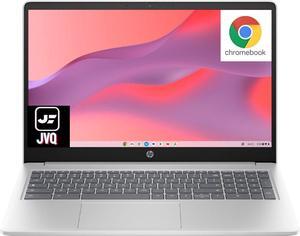 HP Newest 15.6'' HD Chromebook Laptop, Intel Processor N200, 8GB RAM, 64GB eMMC + 64GB Card, Webcam, WiFi, Zoom Meeting, Bluetooth, USB-A&C, Chrome OS- Natural Silver, JVQ MP,2X Storage