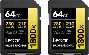 Lexar GOLD Series Professional 1800x 64GB UHS-II SDXC Memory Card, 2-Pack