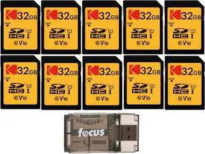KODAK 32GB Class 10 UHS-I U1 SDHC Memory Card (10-Pack) Bundle with All-in-One High-Speed USB 2.0 Card Reader (11 Items)