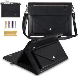 Dteck Case for iPad Air 13 (M2) 2024/iPad Pro 12.9 inch 6th/5th/4th/3rd Generation,Premium PU Leather Folio Stand Cover Pencil Holder Zipper Pocket Strap Bag Shockproof Protective Business Case,Black