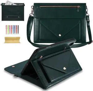 Dteck Case for iPad Air 13 (M2) 2024/iPad Pro 12.9 inch 6th/5th/4th/3rd Generation,Premium PU Leather Folio Stand Cover Pencil Holder Zipper Pocket Strap Bag Shockproof Protective Business Case,Green