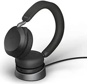 Jabra Evolve2 75 PC Wireless Headset with Charging Stand and 8-Mic Technology - Dual Foam Stereo Headphones with Advanced Active Noise Cancelling, USB-C Bluetooth Adapter and UC Compatibility - Black