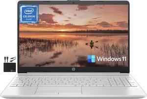 HP 2022 Newest 15.6'' HD Laptop, Intel Quad-core Celeron N4120 Processor (Upto 2.6GHz), 4GB RAM, 128GB SSD, HD Webcam, Wi-Fi 5, Bluetooth, Fast Charge, Windows 11 S+MarxsolCables, Natural Silver