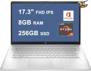 HP 17 Business Laptop Computer 17.3" FHD IPS Display AMD Hexa-Core Ryzen 5 5500U (Beats i7-1160G7) 8GB RAM 256GB SSD Fingerprint Reader USB-C Office365 Win10 Silver + HDMI Cable