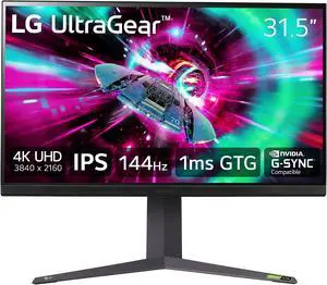 LG 32" UltraGear 4K UHD (3840x2160) Gaming Monitor, 144Hz, 1ms, VESA DisplayHDR 400, G-SYNC and AMD FreeSync Premium, HDMI 2.1, DisplayPort, 4-Pole HP Out DTS HP:X, Tilt/Height/Pivot Stand, Black