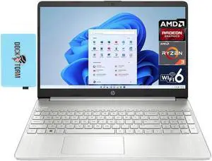 HP 15.6" (1366x768) HD Laptop (AMD Ryzen 3 5300U 4-Core, 16GB RAM, 1TB PCIe SSD, AMD Radeon, WiFi 6, Bluetooth 5.1, Webcam, Win 10 Pro) Bundle w/DKZ hub