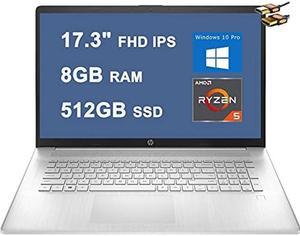 HP 17 Business Laptop Computer 17.3" FHD IPS Display AMD Hexa-Core Ryzen 5 5500U (Beats i7-1160G7) 8GB RAM 512GB SSD Fingerprint Reader USB-C Office365 Win10 Pro Silver + HDMI Cable