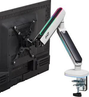 AVLT Single 27-45 RGB Gaming Monitor Arm Desk Mount Built-in 20 Lighting Modes Touch Button Control Fits Flat/Curved/Ultrawide Screens Height Swivel Tilt Rotation Adjustable Stand -White