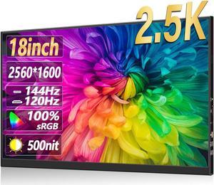 Bewinner 16:10 Portable Monitor - 144HZ 2.5K Ultra HD 18 Inch Screen Wall Mount Display, Gaming Monitor with Full Multimedia Interface & Dual Speaker for PS4, PC, Phone (US Plug)