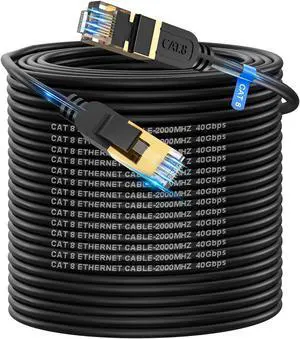 Cat 8 Ethernet Cable, 200FT High Speed Heavy Duty 26AWG Cat8 LAN Network Cable 40Gbps, 2000Mhz with Gold Plated RJ45 Connector, Outdoor&Indoor Internet Cable Compatible for Router Gaming Modem Xbox