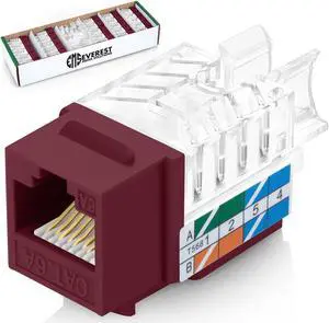 Everest Media Solutions 45-Degree Angled CAT6A Keystone Jack in Red - Slim Profile, UTP RJ45 Female Ethernet Connector - Compatible with Speed Termination Tool - 45Term - 50-Pack