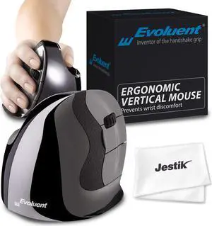 Evoluent Mouse VMDMW - VerticalMouse D, Right Hand Ergonomic Design, Evoluent Vertical Mouse D Medium with Wireless Connection for Laptop and PC, Plus Jestik Microfiber Cloth