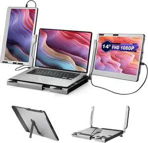 JoyReal Triple Monitor for Laptop, 14'' 1080P Portable Laptop Screen Extender, 360 Rotating Monitor Desk Workstation with Multiple Laptop Stand for MacBook Windows Surface PS Switch