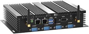 Kinupute Industrial Mini PC, Desktop Fanless Computer Core i7-5500U 2.4-3.0GHz, Windows 10 Pro, 16G RAM, 512G SSD, Dual LAN, 6xCOM RS232, 4xUSB 3.0, HDMI/VGA Ports, Auto Power On, Full Metal Case