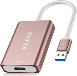 ABLEWE USB to HDMI Adapter, 2023 Upgraded Aluminum USB 3.0/2.0 to HDMI Audio Video Converter for PC Laptop Projector HDTV, Support Mac OS, Windows 10/8.1/8/7, Chrome OS, Not Support Linux. (Rose Gold)