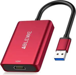ABLEWE USB to HDMI Adapter, 2023 Upgraded Aluminum USB 3.0/2.0 to HDMI Audio Video Converter for PC Laptop Projector HDTV, Support Mac OS, Windows 10/8.1/8/7, Chrome OS,Not Support Linux. (Red)