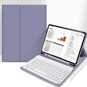 Aoub Case for iPad 9th/8th/7th Generation 10.2 inch, Stand Folio Detachable Wireless Bluetooth Keyboard Cover Soft TPU Back Case with Pencil Holder for iPad 10.2 2021/2020/2019, Purple