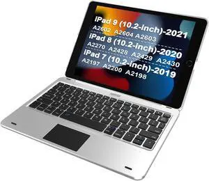Arteck iPad 9th Gen 10.2-inch 2021 Keyboard Case with Track Pad, Bluetooth Keyboard with Folio Full Protection Case and Touch Pad for Apple 10.2-inch iPad 9 iPad 8, 7 with 130 Degree Swivel Rotating
