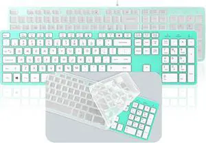 BFRIENDit Wired USB Keyboard with Cover/Protector Skin, Comfortable Quiet Scissor Keys, Durable Ultra-Slim Wired Computer Keyboard for PC, Windows 10/8 / 7 / Vista, KB1430 - Light Green