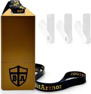 BitArmor Case - Protective Case for Ledger Nano X, S, S Plus | Water, Fire & Shock Resistant Hardware Crypto Currency Cold Storage Wallet Bitcoin Ethereum Holder | USB Drive, Yubikey (Gold)