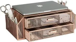 BLU MONACO Rose Gold Monitor Stand with Drawer - Computer Monitor Riser with Storage - Laptop Stand for Desk with Storage - Laptop organizer - Desk Organizer with Drawers