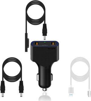 BatPower CCS2 High Power Delivery Surface Laptop Car Charger 120W Compatible with Microsoft Surface Book Laptop 4 3 2 1 Surface Pro 8 X 7 6 5 4 3 Go tablet car charger vehicle DC 12v-24v auto adapter