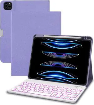C INVERTER Keyboard Case for iPad Air 5th 4th Generation 2022/2020, iPad Pro 1st/2nd/3rd Gen 2018/2020/2021, 10.9 inch Case with Pencil Holder & 7 Colors Backlit Magnetic Bluetooth Keyboard(Purple)