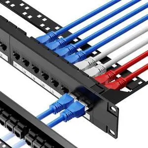 CableGeeker Patch Panel 24 Port, Cat6 Patch Panel with RJ45 Pass-Thru Inline Keystone 10G Support, 1U Network Patch Panel UTP 19-Inch with Removable Back Bar, Compatible with Cat6, Cat5e, Cat5 Cabling