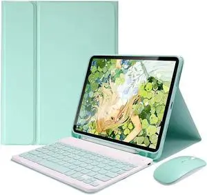 QIYIBOCASE Galaxy Tab A8 2022 Case with Keyboard and Mouse, Detachable Magnetic Keyboard Case with Mouse and S Pen Holder for 10.5" Galaxy A8 Model SM-X200/X205/X207 Tablet (Mint Green)