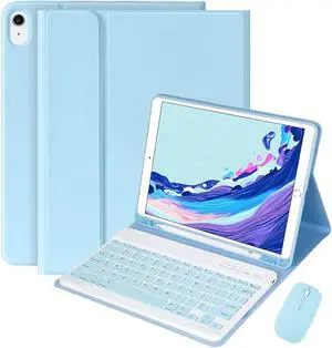 iPad Air 13 inch/iPad Pro 12.9 6th Generation Case with Keyboard and Mouse, iPad Pro12.9 inch 5th/4th/3rd Gen Keyboard Case with Pencil Holder, Detachable Magnetic Keyboard Case (Sky Blue)