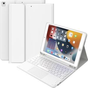 iPad Keyboard 9th Generation, Keyboard for iPad 8th Generation/7th Gen 10.2 Inch, Smart Trackpad, Detachable Wireless with Pencil Holder, Flip Stand Keyboard Case for iPad 9th/8th/7th Gen 10.2", White