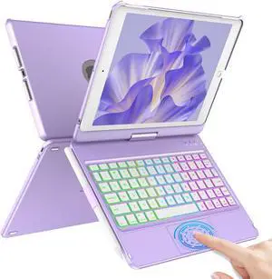 COO Keyboard Case for on iPad 10.2" 9th/8th/7th Gen, Under iPad Air 10.5"(3rd Gen)/in iPad Pro 10.5 in, Backlit 10 Color 360 Screen Rotation Case for on iPad with Keyboard, Auto Sleep/Wake - Lavender