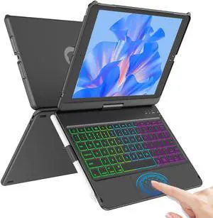 COO Keyboard Case for iPad 10.2" 9th/8th/7th Gen, for iPad Air 10.5" (3rd Gen) / for iPad Pro 10.5 in, with Backlit 10 Color 360 Screen Rotation, Case with Keyboard for iPad, Auto Sleep/Wake - Black